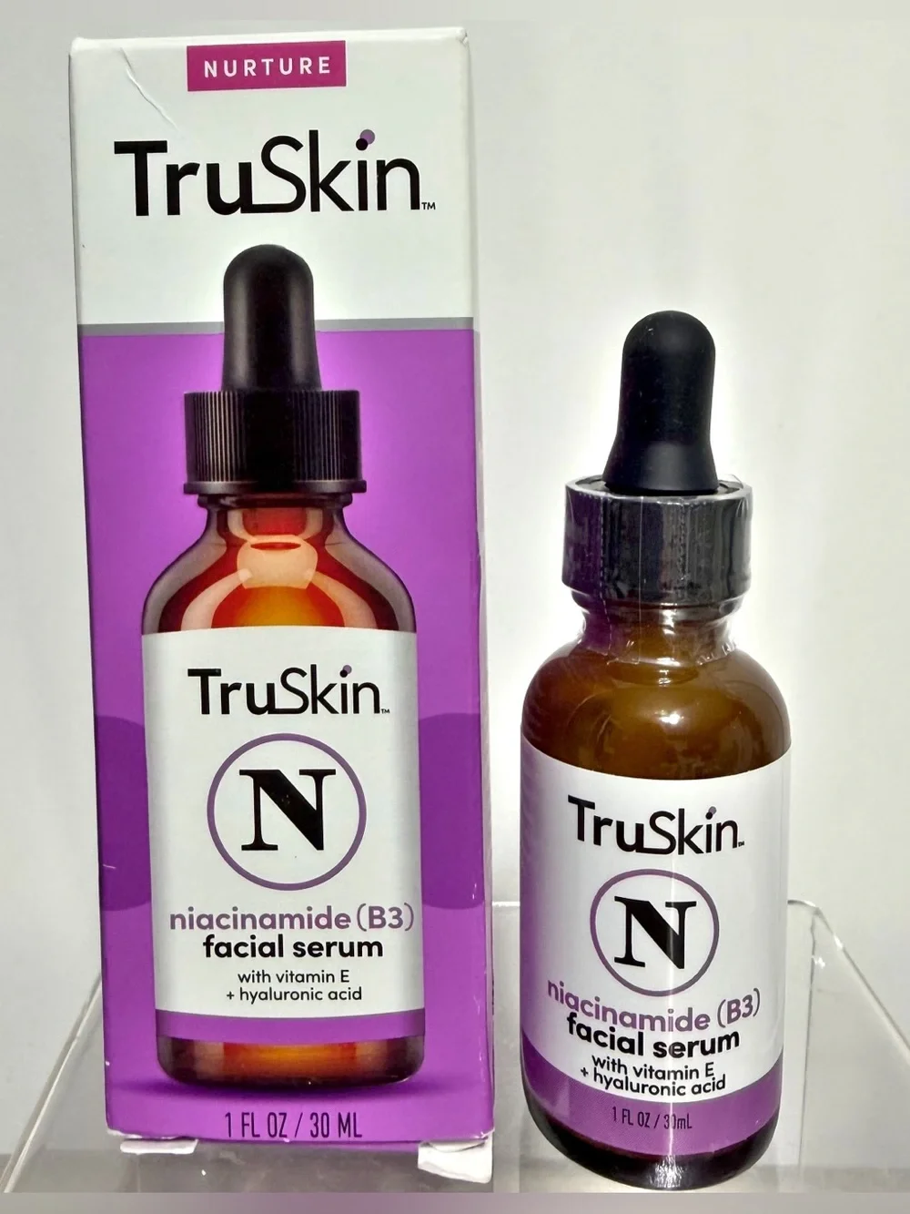 TruSkin Niacinamide B3 FACIAL SERUM, Vitamin E & Hyaluronic Acid, 1 fl oz - NIB